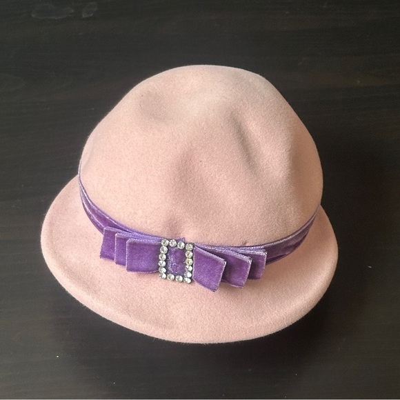 Hats by Louis Felt Cloche Hat Pink Purple Velvet Bow Rhinestone Buckle main image 9